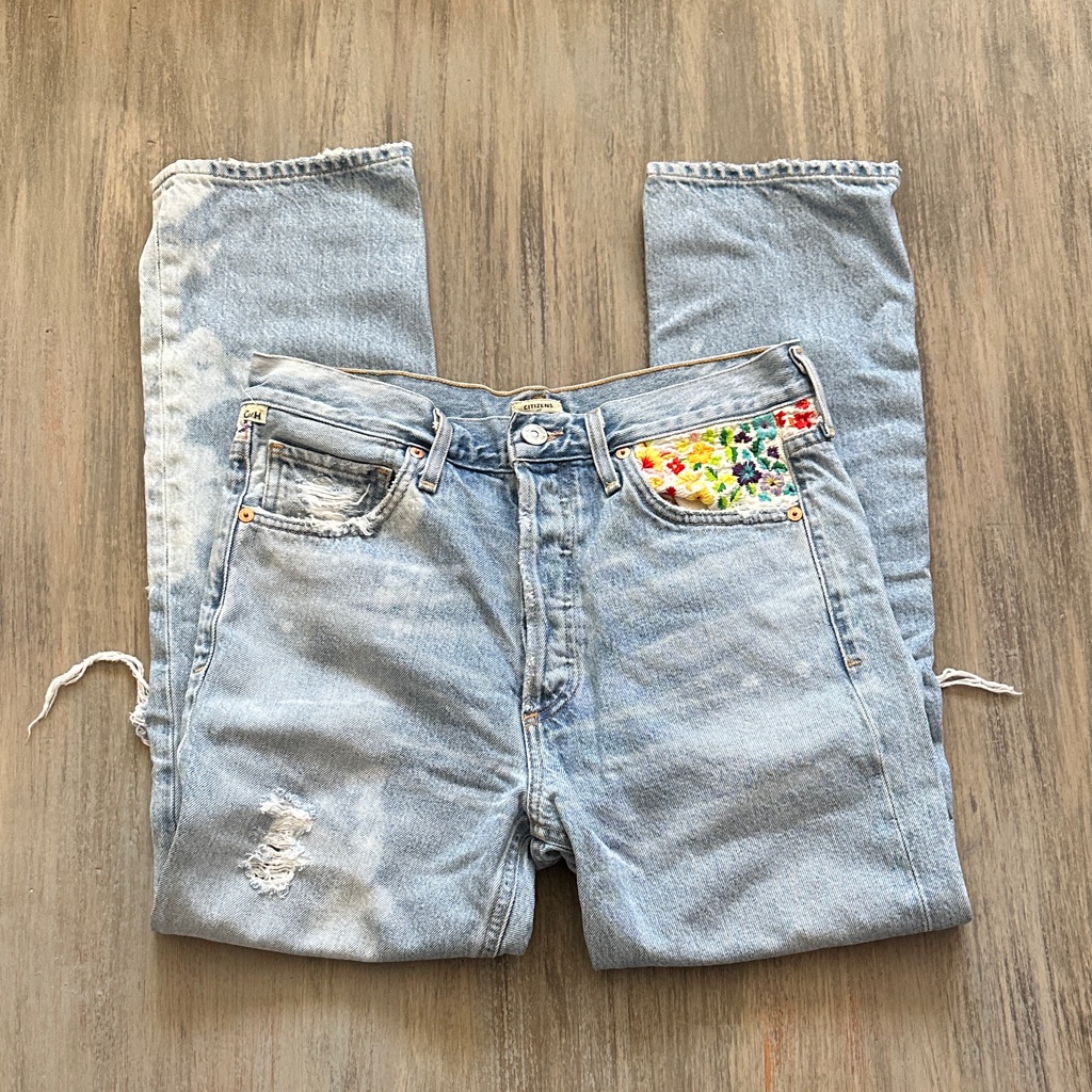 Citizens Of Humanity Distressed Bleached Pattern Light Blue Jeans